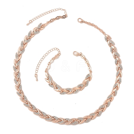 Alloy Crystal Rhinestone Leaf Link Chain Necklaces & Bracelets Sets SJEW-YWC0002-01RG-1