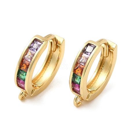 Rack Plating Brass Pave Colorful Cubic Zirconia Hoop Earrings Findings KK-Q781-06G-1