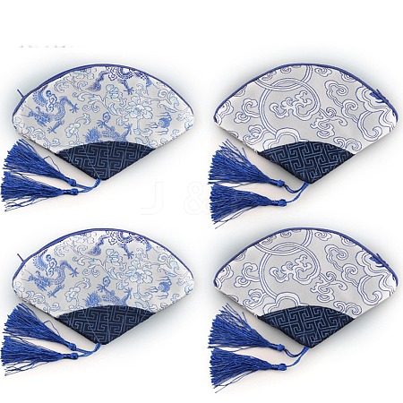 Fan Shaped Brocade Cloth Zipper Bags with Tassel PW-WG5C20D-07-1