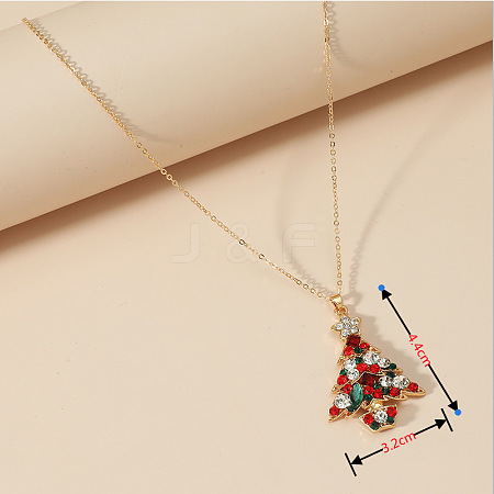 Christmas Tree Alloy Colorful Rhinestone Pendant Necklaces WG792CD-03-1