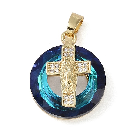 Brass Micro Pave Cubic Zirconia with Glass Pendents KK-Q815-01G-08-1