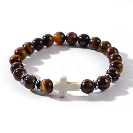 Natural Tiger Eye Beads Stretch Bracelets for Women Men QT3282-6-1