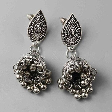 Zinc Alloy Teardrop with Bell Dangle Stud Earrings for Women EJEW-WH0013-77AS-1