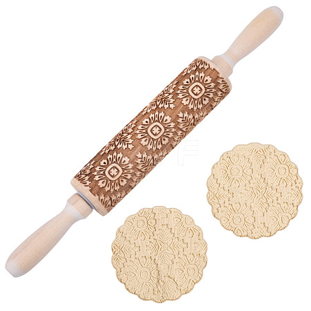 Flower Print Wood Rolling Pin AJEW-WH0314-689A-1
