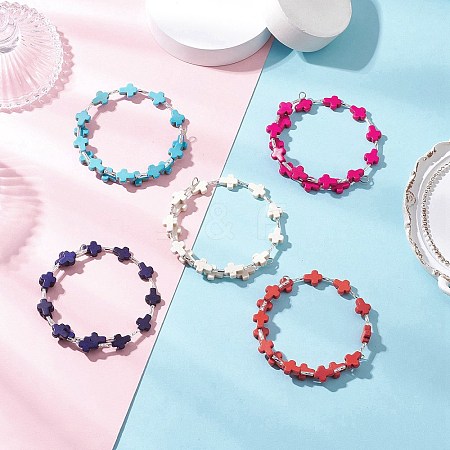 Dyed Synthetic Turquoise Beads Bangles for Women BJEW-JB11903-1