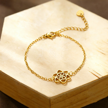 304 Stainless Steel Flower Link Bracelets WG0BE89-02-1