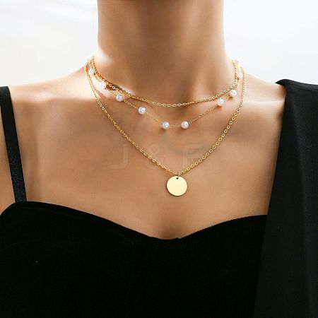 Alloy Cubic Zirconia & Plastic Pearl Pendant 3 Layer Necklaces for Women WG9523E-09-1