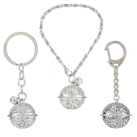 3Pcs 3 Styles Bell Alloy & Iron Pendant Keychain & Charm Bracelets Sets DIY-FH0009-60P-1