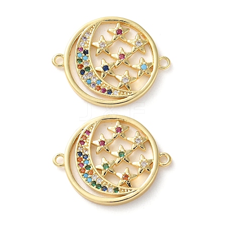 Rack Plating Brass Colorful Cubic Zirconia Moon Star Connector Charm KK-C084-22G-1