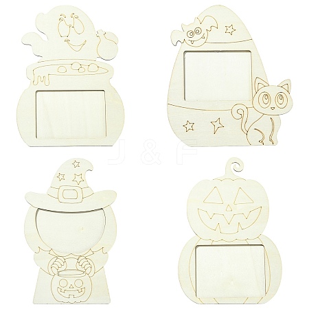4 Bags 4 Styles Halloween Unfinished Wood Photo Frames WOOD-CJ0002-63-1