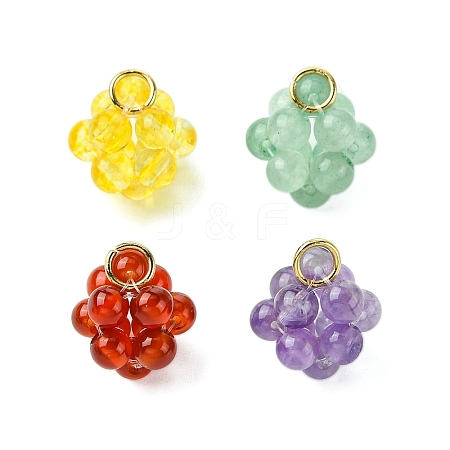 4Pcs 4 Colors Handmade Natural Dyed Quartz Crystal & Carnelian & Green Aventurine & Amethyst Cluster Pendants PALLOY-TA00195-1