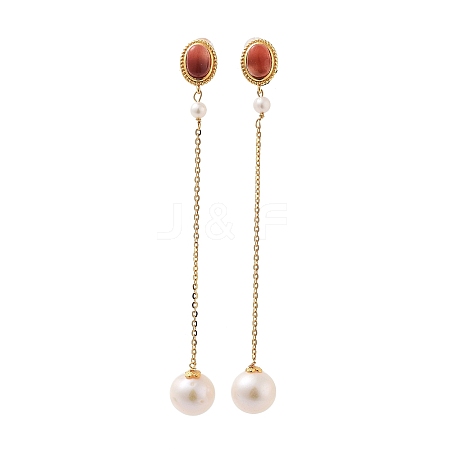 Round Natural Pearl Stud Earrings for Women EJEW-E303-03G-1