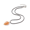 Natural Red Aventurine Leaf Cage Pendant Necklace with Waxed Cords NJEW-TA00035-01-1