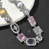 Brass Micro Pave Cubic Zirconia & Cat Eye Rectangle & Square & Oval Link Chain Bracelets for Women BJEW-G764-08P-2