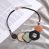 Bohemian Style Alloy and Raffia Geometric Pendant PU Leather Cord Bib Necklaces FS-WG7F958-04-1
