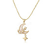 Brass Clear Cubic Zirconia & Shell Moon Star Pendant Ball Chain Necklaces for Women PW-WGF0F67-01-1