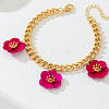 Triple Deep Pink Flower Alloy Charm Twisted Chain Anklets for Women FS-WGF82CC-01-1