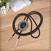 1Pc Alloy & Acrylic Imitation Synthetic Turquoise Oval Pendant Black PU Leather Cord Boho Tie Lariat Necklaces NJEW-GF0001-22-7