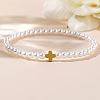 Minimalist Imitation Pearl & Brass Cross Beaded Stretch Bracelets QX2906-3-1