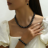 Chic Glass Round Beaded Necklaces & Bracelets & Dangle Earrings Sets for Women ZH0007-3