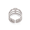 Non-Tarnish 304 Stainless Steel Tripel Line with Cross Open Cuff Rings for Women RJEW-G285-08P-3