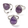 Natural Amethyst Teardrop Adjustable Rings RJEW-K371-08S-15-1