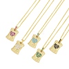 Brass Micro Pave Cubic Zirconia Rectangle with Heart Pendant Adjustable Slider Necklaces KK-CBA4547-08G-2