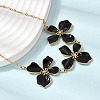 304 Stainless Steel Enamel Black Flower Bib Necklaces for Women NJEW-P352-01G-2