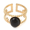 Oval Natural Black Agate Finger Rings RJEW-Z057-11G-07-2