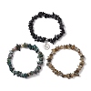 3Pcs 3 Styles Natural Labradorite & Obsidian & Moss Agate  Chips Stretch Bracelets Sets BJEW-JB11076-12-4