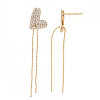 Real 18K Gold Plated Heart with Long Tassel Stud Earrings EJEW-S199-23G-NF-2