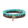 Natural Coconut & Synthetic Turquoise(Dyed) Beads Stretch Bracelets Set BJEW-JB07168-5