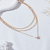 Alloy Pave Clear Cubic Zirconia Flat Round Pendant 3 Layer Necklaces NJEW-LP0009-45-3