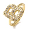 Rack Plating Letter Brass Micro Pave Clear Cubic Zirconia Adjustable Rings for Women KK-S391-03G-B-2