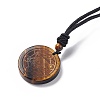 Natural Tiger Eye Flat Round with Hexagon Pendant Necklace with Nylon Cord for Women NJEW-P274-05-01-3