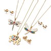 304 Stainless Steel Pendant Necklaces and Stud Earring Jewelry Sets SJEW-L139-02G-1