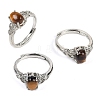 Oval Natural Tiger Eye Adjustable Rings RJEW-Q819-01P-02-1