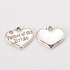 Wedding Theme Antique Silver Tone Tibetan Style Alloy Heart with Father of the Bride Rhinestone Charms X-TIBEP-N005-19D-1