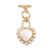 Heart Brass Clear Cubic Zirconia Toggle Clasps KK-G426-01G-2