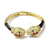 Brass Pave Colorful Cubic Zirconia Leopard Open Cuff Bangle for Women BJEW-K246-07G-2