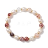 Natural Red Ferruginous Quartz & Cultured Freshwater Pearl Beads Stretch Bracelets for Women BJEW-JB13258-2