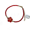 Bohemian Handmade Lampwork Flower and Faceted Rondelle Beaded Bracelets with 201 Stainless Steel End Chains for Women WG307CA-01-2