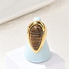 Teardrop Natural Tiger Eye Finger Rings RJEW-Q007-07G-1