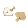 304 Stainless Steel Pave Natural White Shell Heart with Initial Slice Pendants STAS-R168-25G-Y-2