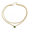 304 Stainless Steel Rhinestone Rectangle Pendant Double Layer Necklaces for Women NJEW-Z070-01G-02-4