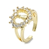 Brass with Cubic Zirconia Open Cuff Ring RJEW-B051-52G-1