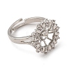 Flower Brass Micro Pave Clear Cubic Zirconia Cuff Ring Settings KK-D378-33P-3