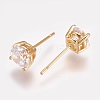 Brass Cubic Zirconia Ear Studs X-KK-Q669-45G-2