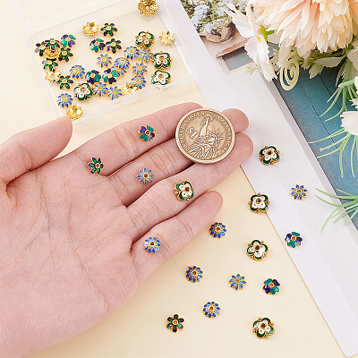 50Pcs 5 Styles Multi-Petal Alloy Enamel Bead Caps FIND-ME0001-41-1