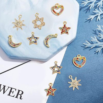 12Pcs 6 Style Alloy Rhinestone Pendants FIND-FH0002-72-1